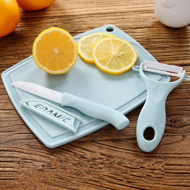 

DONGZHI 3pc/set Ceramic Fruit Knife Set Peelers Mini Plastic Cutting Board Paring Knife Household Small Kitchen Tool