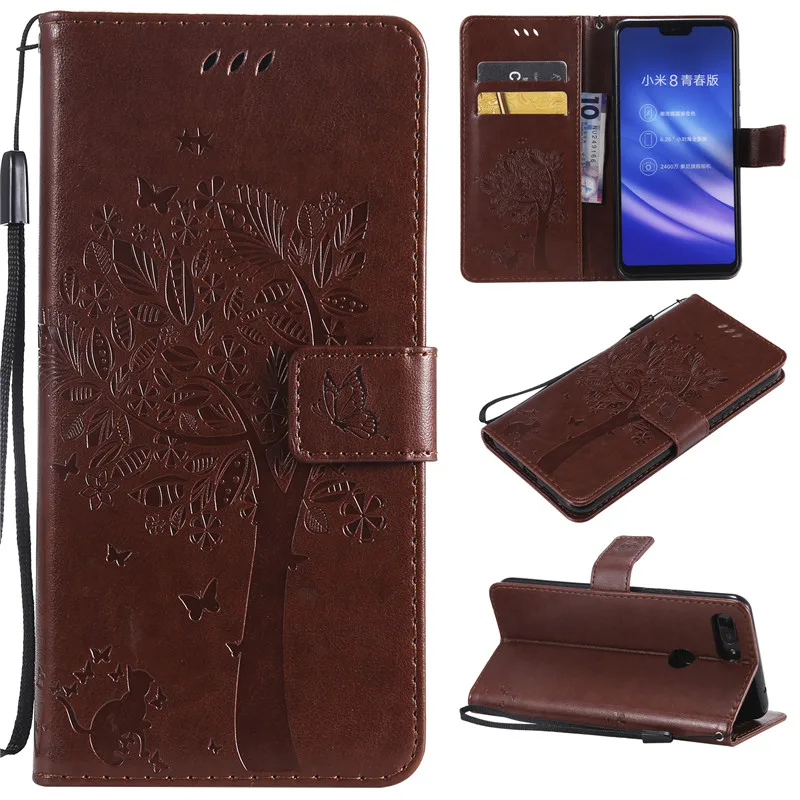 Magnetic PU Leather 3D Embossed Cat Tree Wallet Case For Xiaomi 8Lite Flip Wallet Phone Case Cover For Xiaomi 8Lite Case Coque (8)