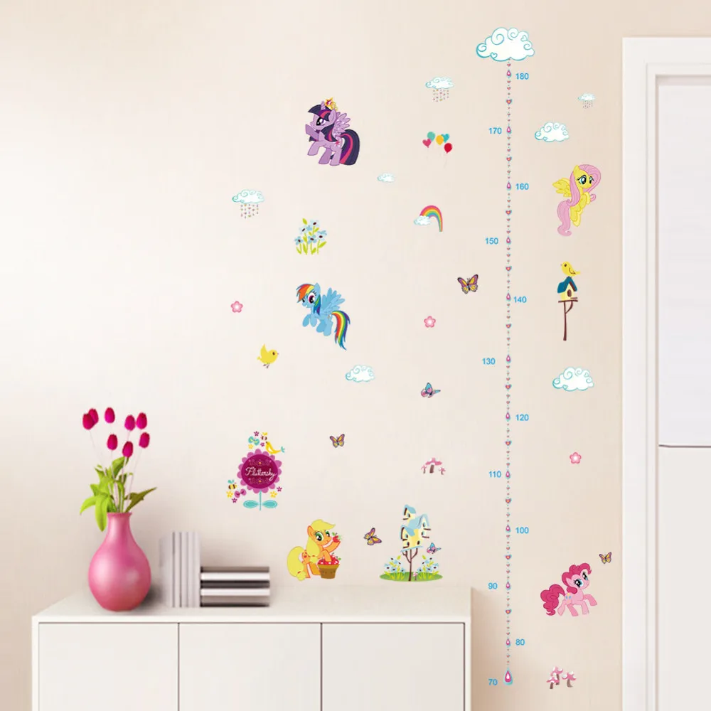Милый мультяшный Единорог, пони, наклейки на стену для девочек, спальня, украшение для дома, сделай сам, 3d окно, диаграмма роста, наклейки для детской комнаты, стены, искусство - Цвет: MLP003B