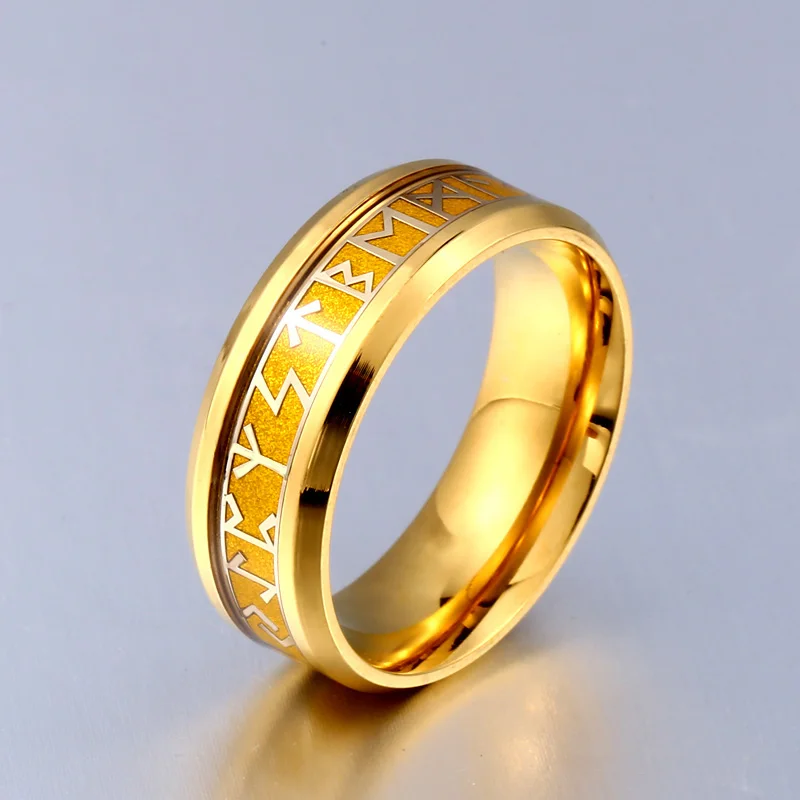 Байер 316L нержавеющая сталь модный стиль для мужчин и женщин модные Odin ювелирные изделия норвежский викинг женский амулет руны слова кольца LR-R121 - Цвет основного камня: all gold colour