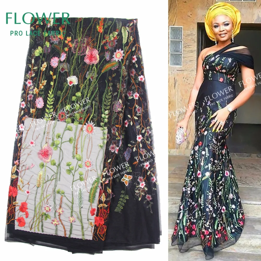 Embroidered 3D Sequin Lace Fabric with Floral Appliqué on Soft Tulle Mesh for Couture Sewing Projects