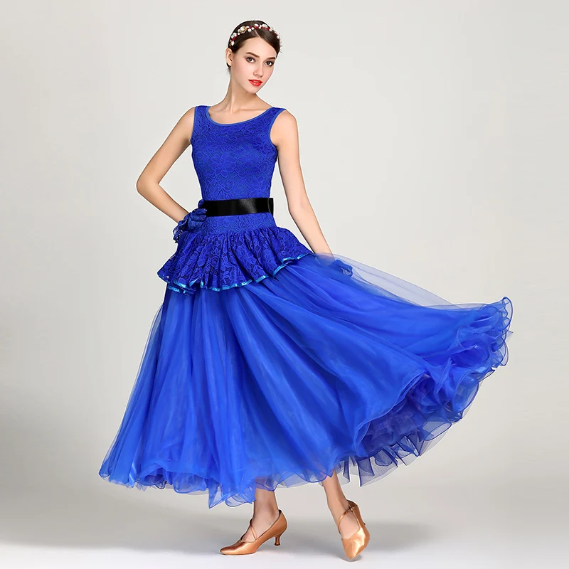 

Elegant Ballroom Dress Women Lace Standard Dance Waltz Salsa Rumba Competition Costumes Ruffle Tango Performance Dresses DC1199