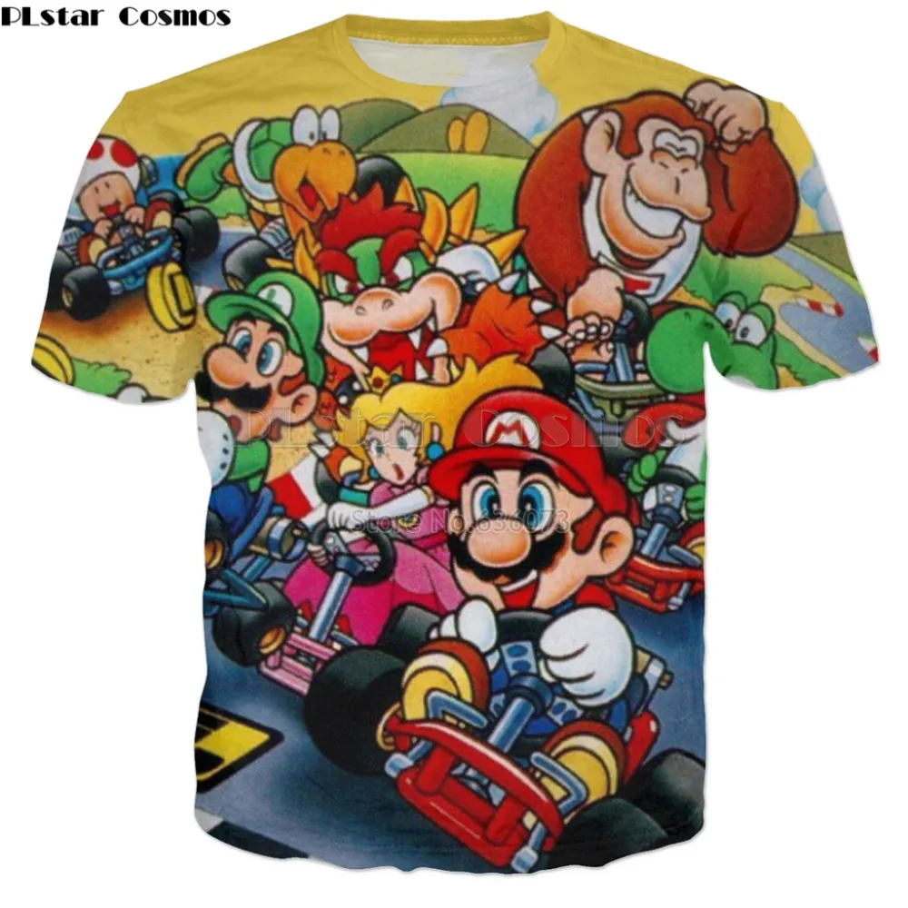 

PLstar Cosmos 2018 summer New style Fashion T-shirt classic game Mario Kart 3D Print Men Women Casual Harajuku t shirt