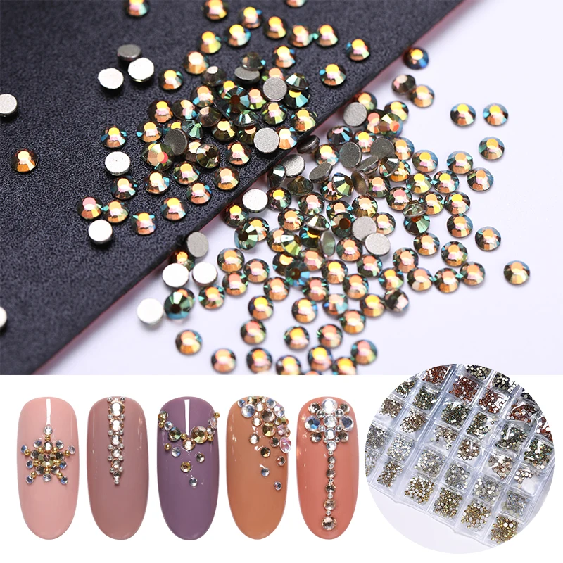 

Nail Art Rhinestones Colorful Flat Back Holographic Gold Shiny Crystal Diamond Gems Mixed Size 3D Nail Art Decorations