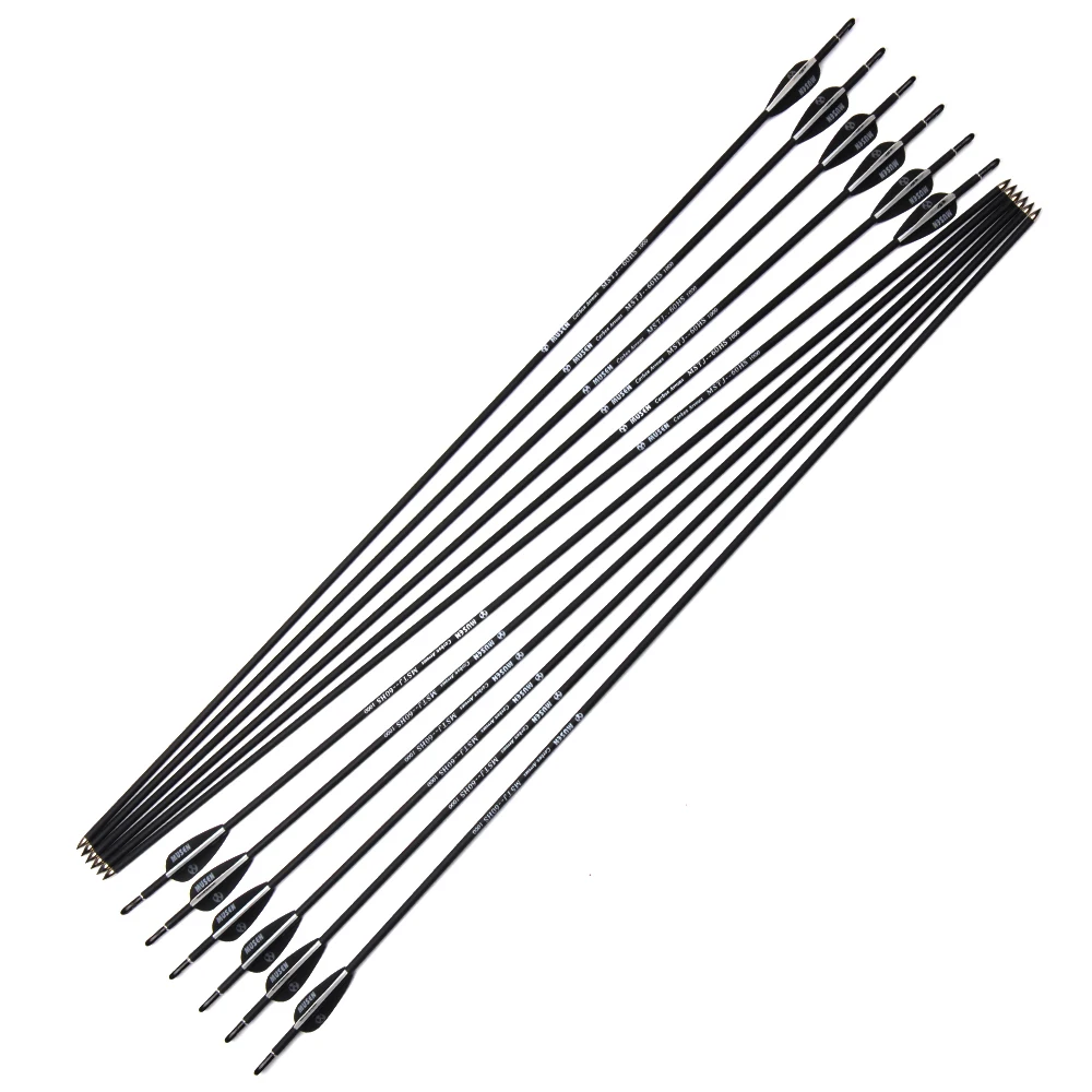 6/12/24 pcs 80cm Spine1000 Carbon Arrows with Black and White Feather for Compound/Recurve Bow Hunting Archery RU