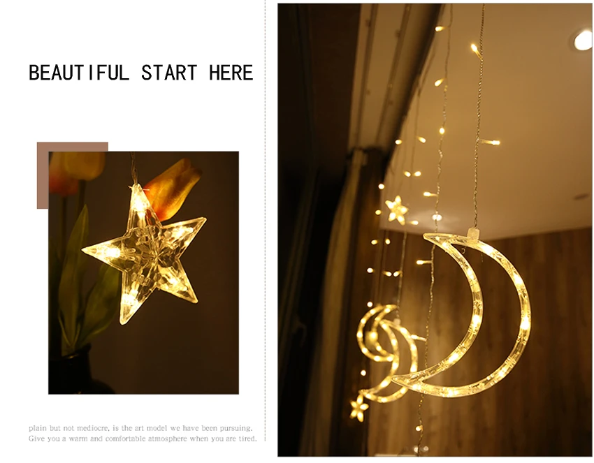 Светодиодный светильник для занавесок s Icicle, гирлянда, светильник, 96 светодиодов, 3,5 М, луна, звезда, мерцание, Рождественская гирлянда, вечерние, свадебные, для украшения окна