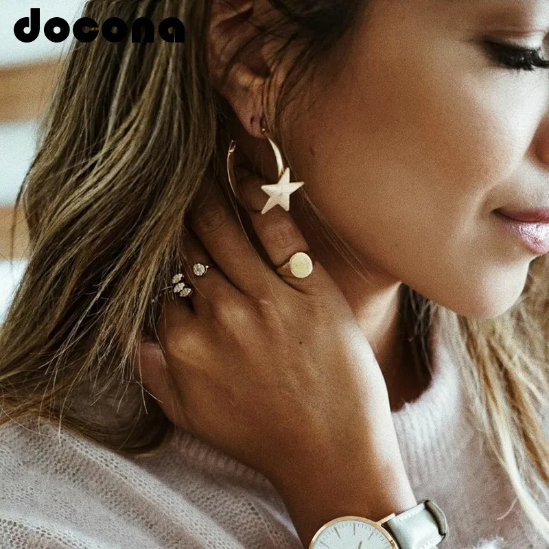 

docona Punk Gold Silver Color Star Circle Drop Dangle Earrings for Women Girl Geometric Piecing Earring Party Jewelry 6962