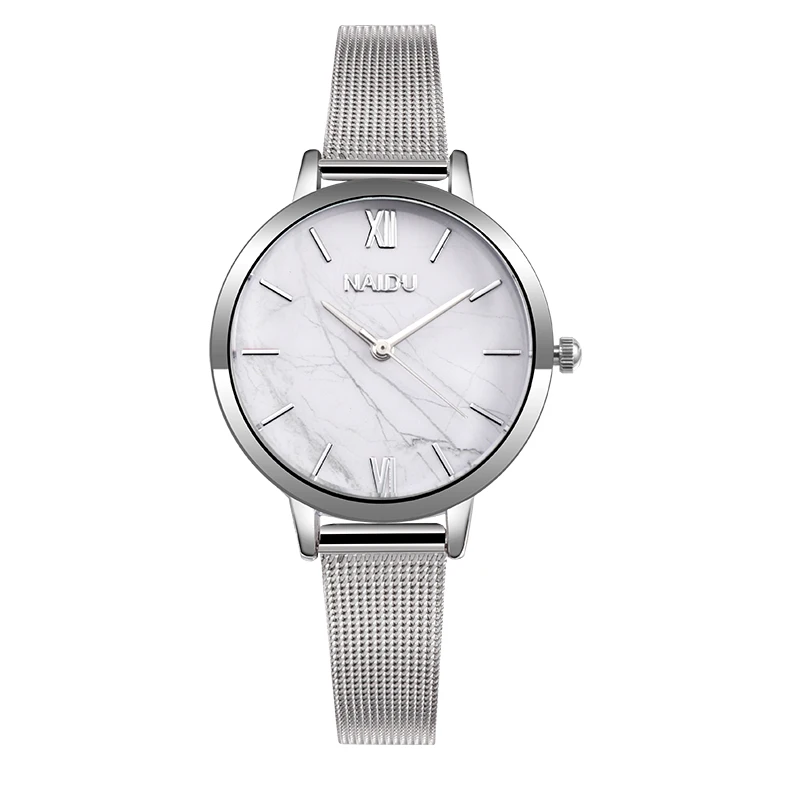 Fashion Luxury Women Metal Mesh Watch Wrist Casual Quartz High Quality Stainless Steel saat reloj de mujer montre femme - Color: white