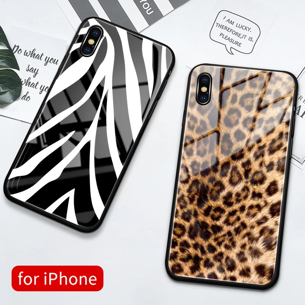 Чехол для iPhone 12 мини стекло твердая задняя крышка Зебра Тигр леопардовый чехол 6 6s