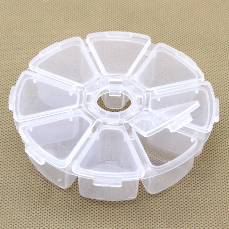 

1 Pcs 8 Compartments Plastic Transparent Round Craft Storage Case Box Multipurpose Jewelry Storage Home Containers P20