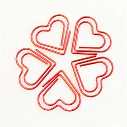 24 шт./кор. красная сердечная форма Зажимы для бумаги милые канцелярские выдалбливают зажимы для связывания билетов скрепки для документов