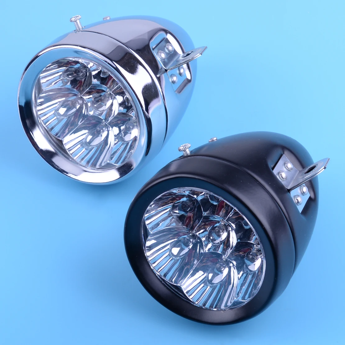 

beler Vintage 7 LED Bicycle Front Head Fog Lamp Light Retro Bike Scooter Headlight Waterproof Metal Battery