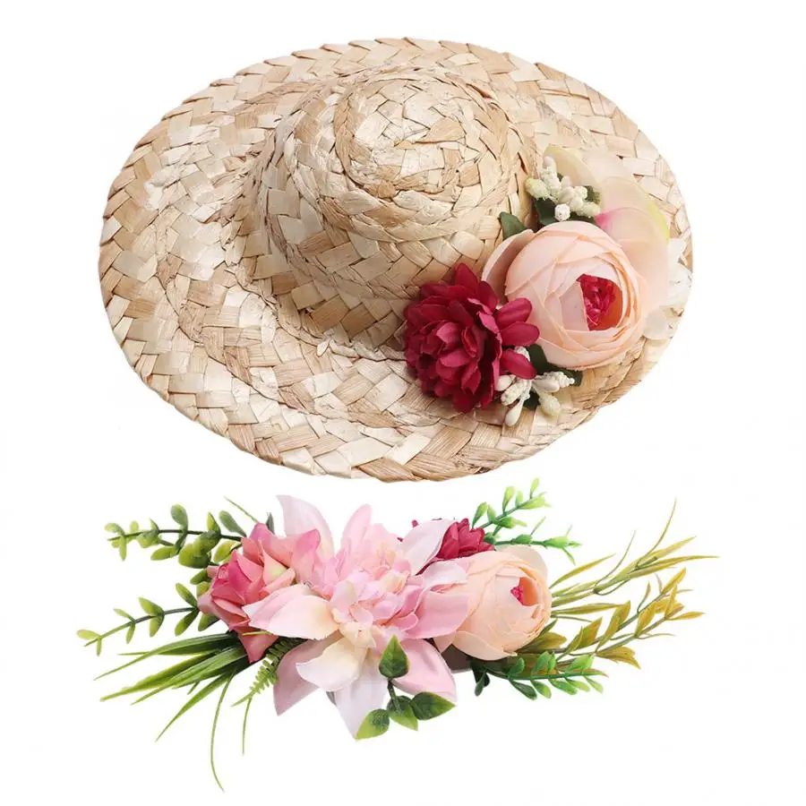 Ручной работы летние для домашних животных собак кошка Мини соломенная Sombrero шляпа от солнца с крашеный цветок декорированный ошейник