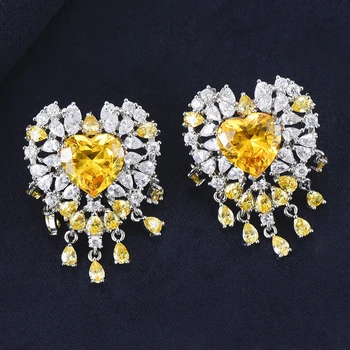 

GODKI Luxury Heart Shape Tassels Stud Earrings for women Wedding Clear Crystal Zircon CZ Dubai Bridal Earring Bohemian Hot 2018