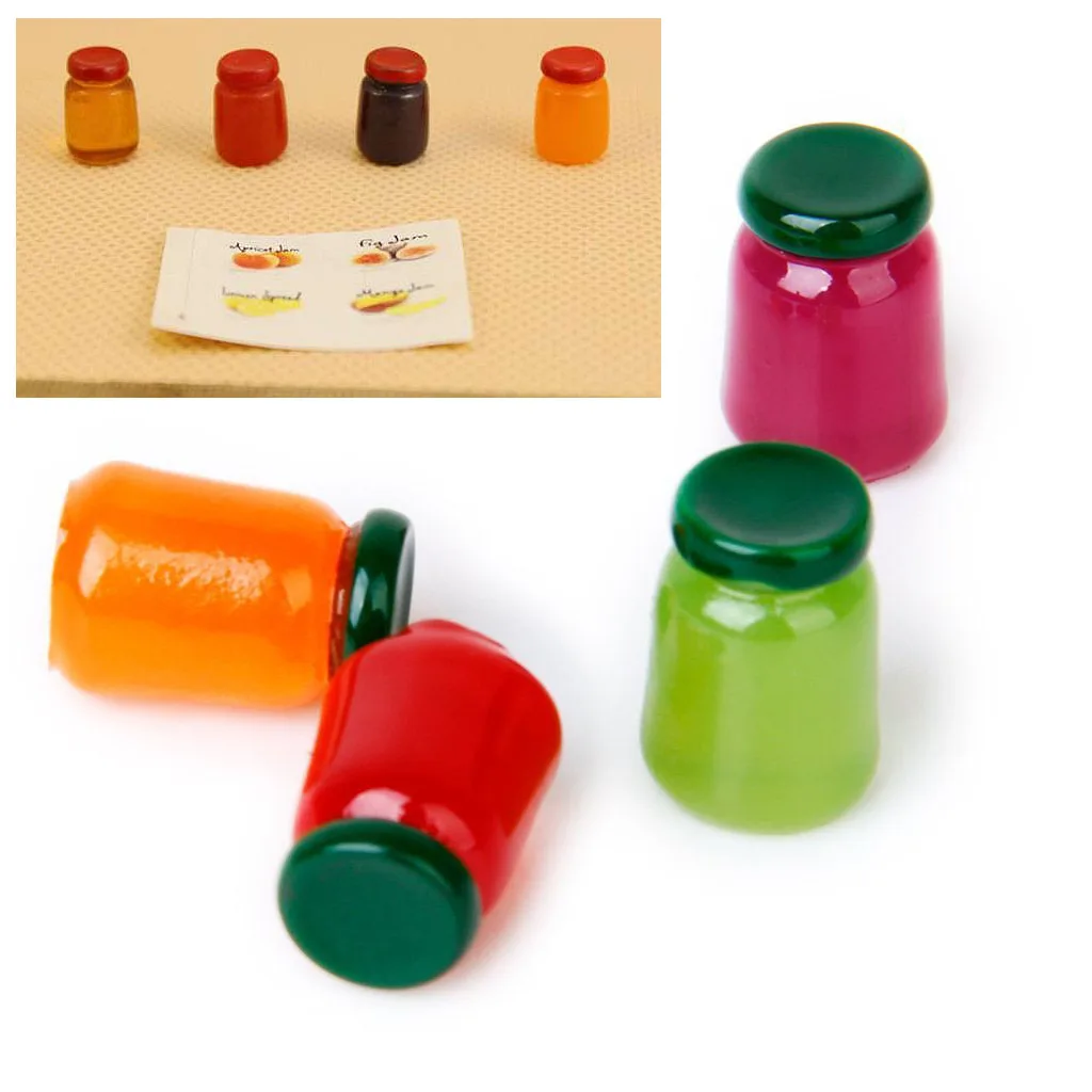 

New 4 bottles of food flavor mix fruit jam Food Store 1/12 Miniature doll house