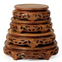 Redwood Bonsai shelf flower pots wenge base stone jade sets of four-round swing seat base Collectibles