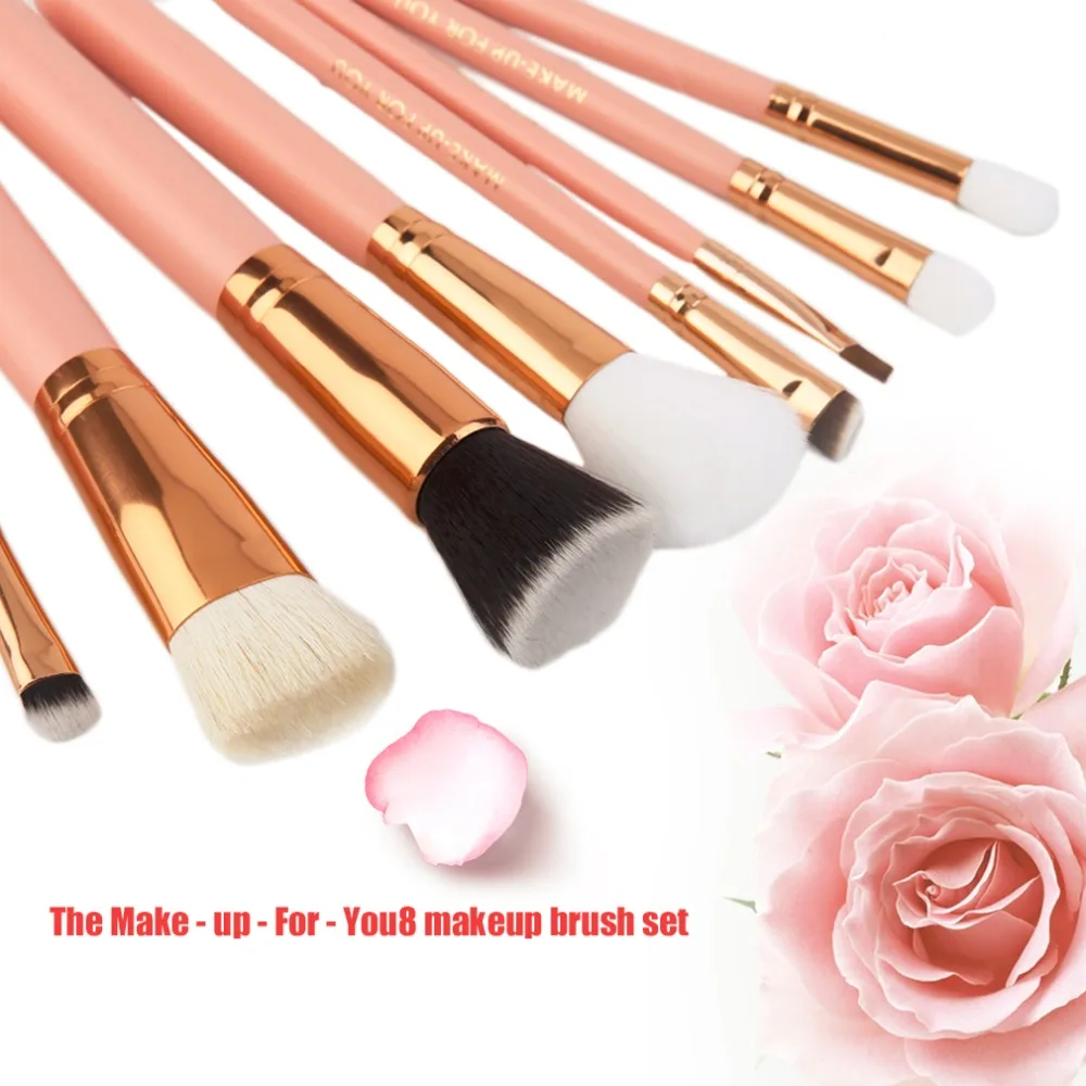 

8pcs/set Make-up-For-You Professional Women Facial Makeup Brushes Wooden Handle Foundation Eyeshadow Eyeliner Brushes With Bag