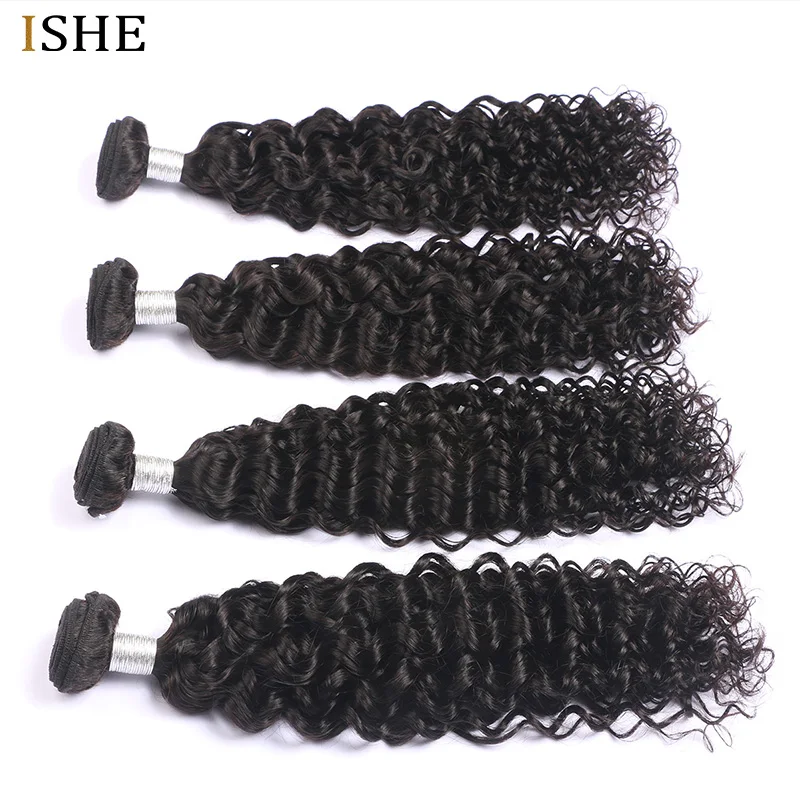 ISHE Brazilian Deep Wave Curly Bundles 100% Human Remy Hair Extension Human Hair 4 Bundles Natural Color 10-28Inch Free Shipping ISHE Brazilian Deep Wave Curly Bundles 100% Human Remy Hair Extension Human Hair 4 Bundles Natural Color 10-28Inch Free Shipping