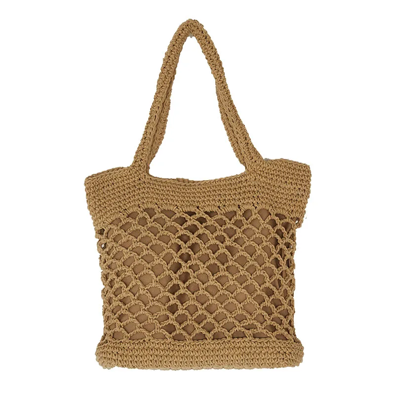 Handmade Beach Bag Hollow Net Woven Straw Bag Large Bucket Summer Bags