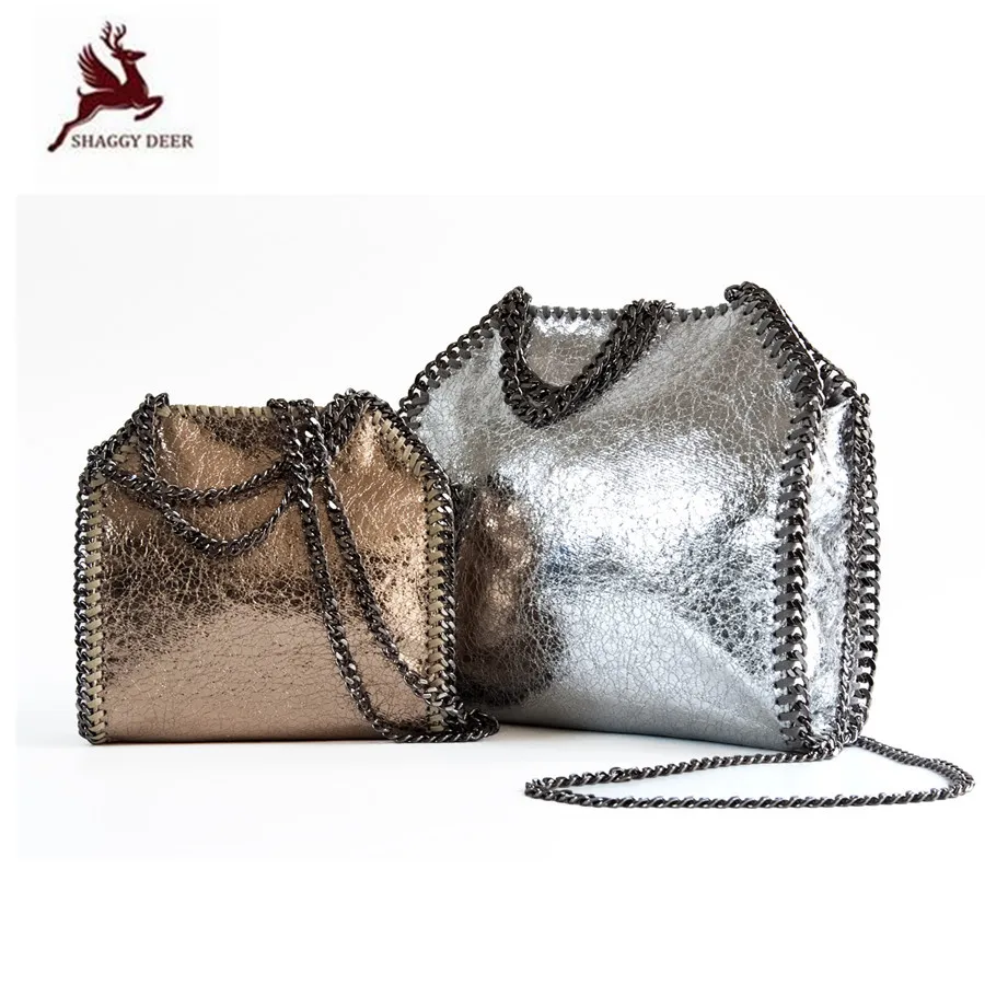 

2018S/S New Shaggy Deer Luxury Crossbody Crack PVC 18/25cm Luxury Shiny Star Heavy Chain falabellas Handbag