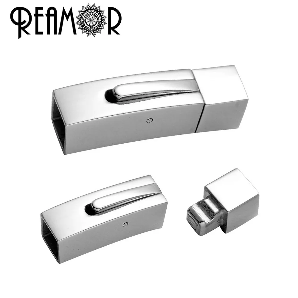 

REAMOR Stainless Steel 6*6mm Square Hole Clasp For Leather Cord Bracelet Connector DIY Jewelry Finding Snap Lock End Caps Clasps