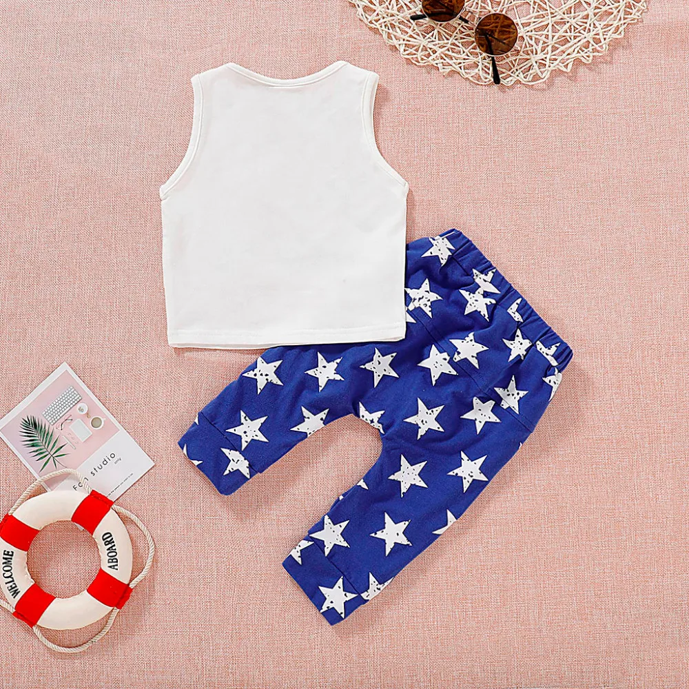 Baby Boy Summer Clothes Toddler Kids Baby Girl 4th of July Stars Vest Tops Stripe Pants Outfit Set Vetement Enfant Garcon 2019