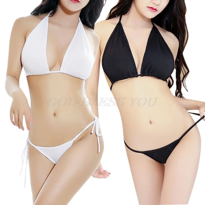 

Women Sexy Bikini Three-Point Lingerie Halter Top G-String Set Bandage Solid New