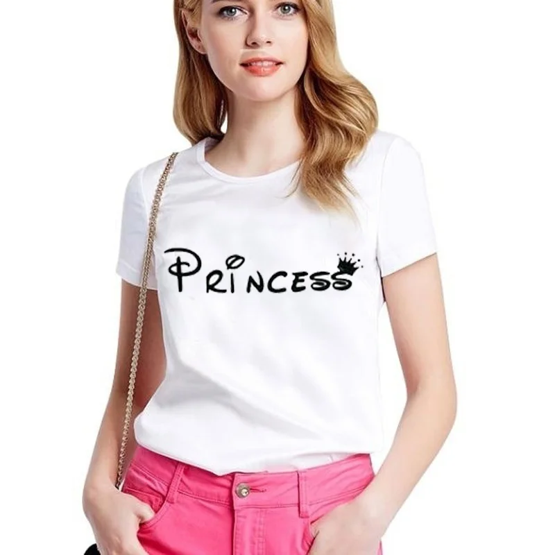 

HAHAYULE-JBH 1pcs graphic tees His Princess Her Prince Matching Set Husband Wife Tshirt Married Mr Mrs Disney