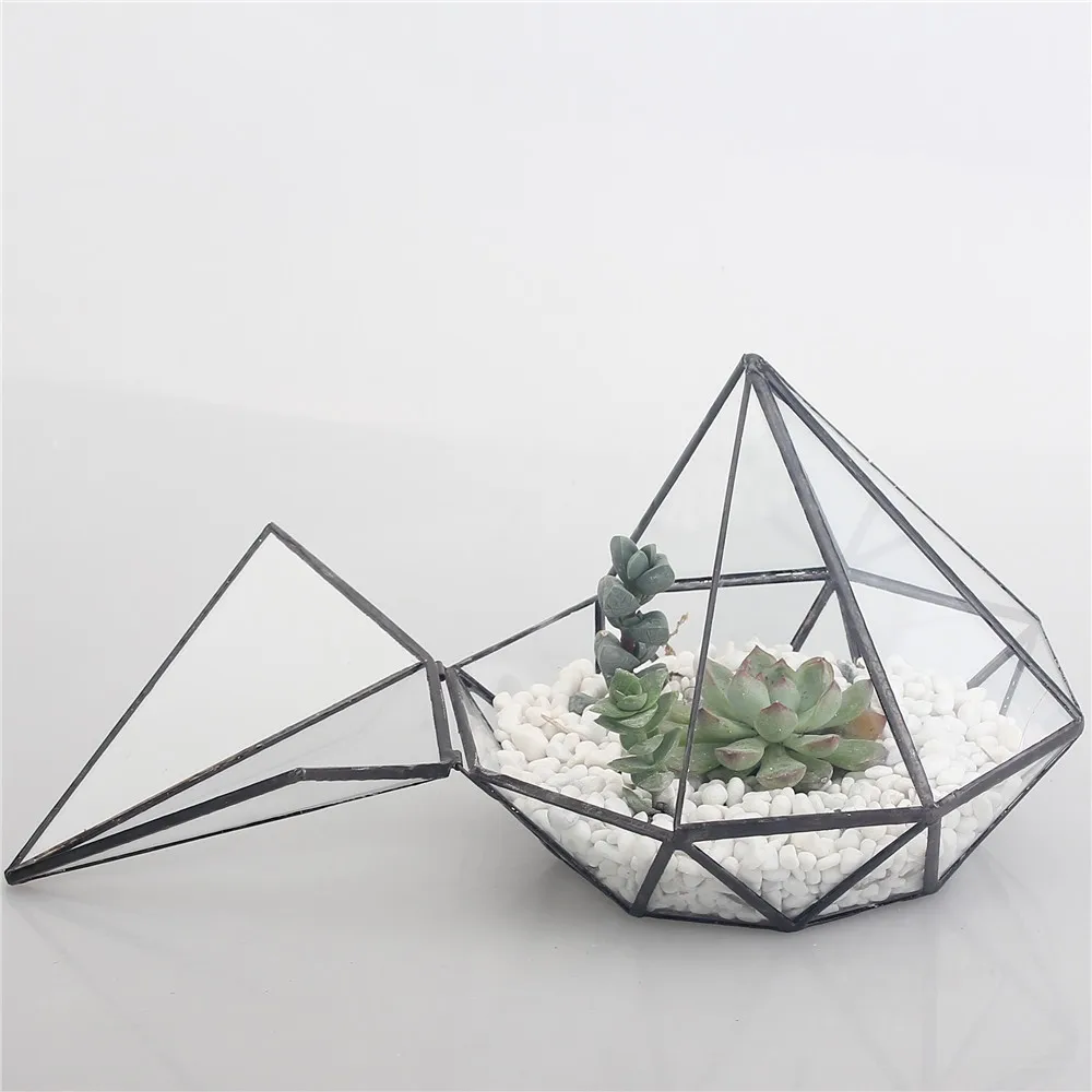 Description Picture 6 of itemClassic Octahedral Bonsai Pot Tabletop Succulent Pot Geometric Glass Terrarium Plants Planter Balcony Flower Pot Decorative