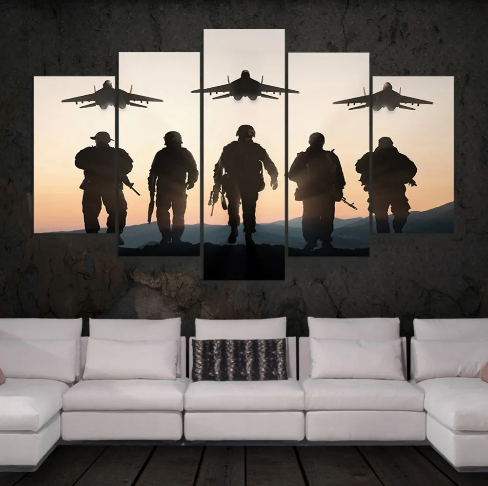 

5 panel printed canvas painting army soldier poster canvas print art wall art picture modern home decor for living room F0052