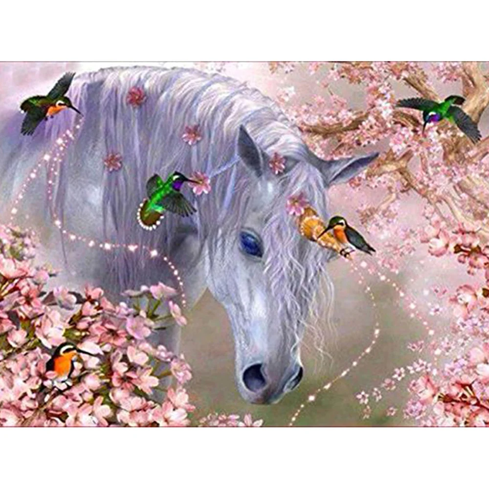 5D Diamond Painting Full Drill White Horse Mosaic Sale Round Rhinestones Floral Pictures Embroidery Home Decor | Дом и сад