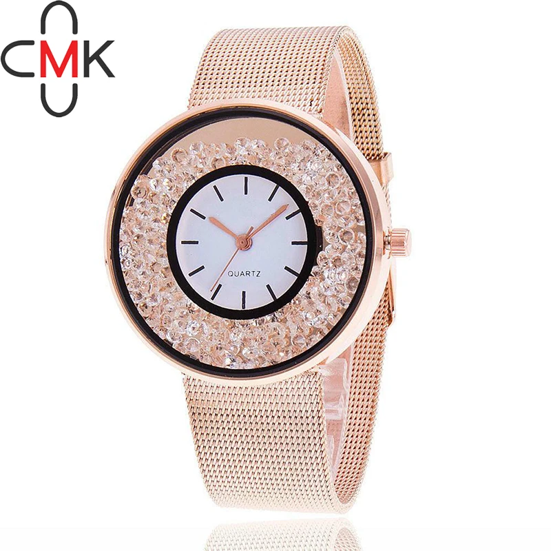 

2017 New Fashion Stainless Steel Gold & Silver Band Quartz Watch Luxury Women Rhinestone Watches Valentine's Day Gift