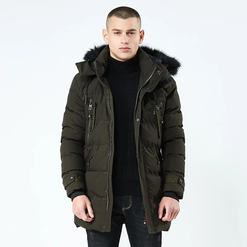 Rlyaeiz/ зимняя куртка для мужчин, повседневное, средней длины, тонкое, плотное, теплое, высокое качество, на молнии, фирменная новинка, с меховым воротником, с капюшоном, зимнее пальто