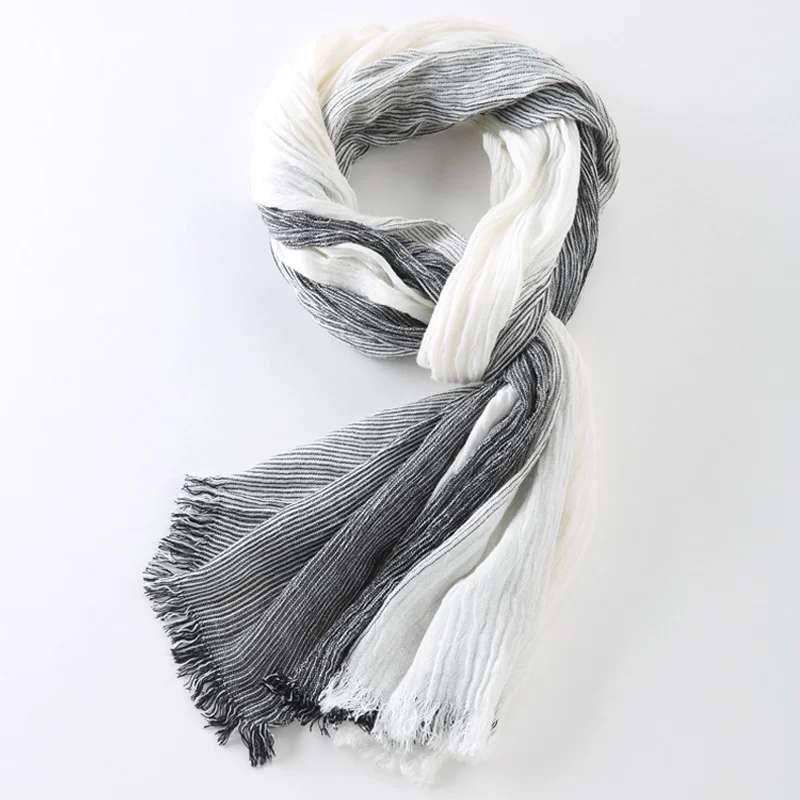 Фирменный зимний мужской шарф, модные клетчатые полосатые шали с кисточками и обертывание, Bufandas Cachecol, хлопковые льняные сморщенные шарфы для мужчин - Цвет: black white