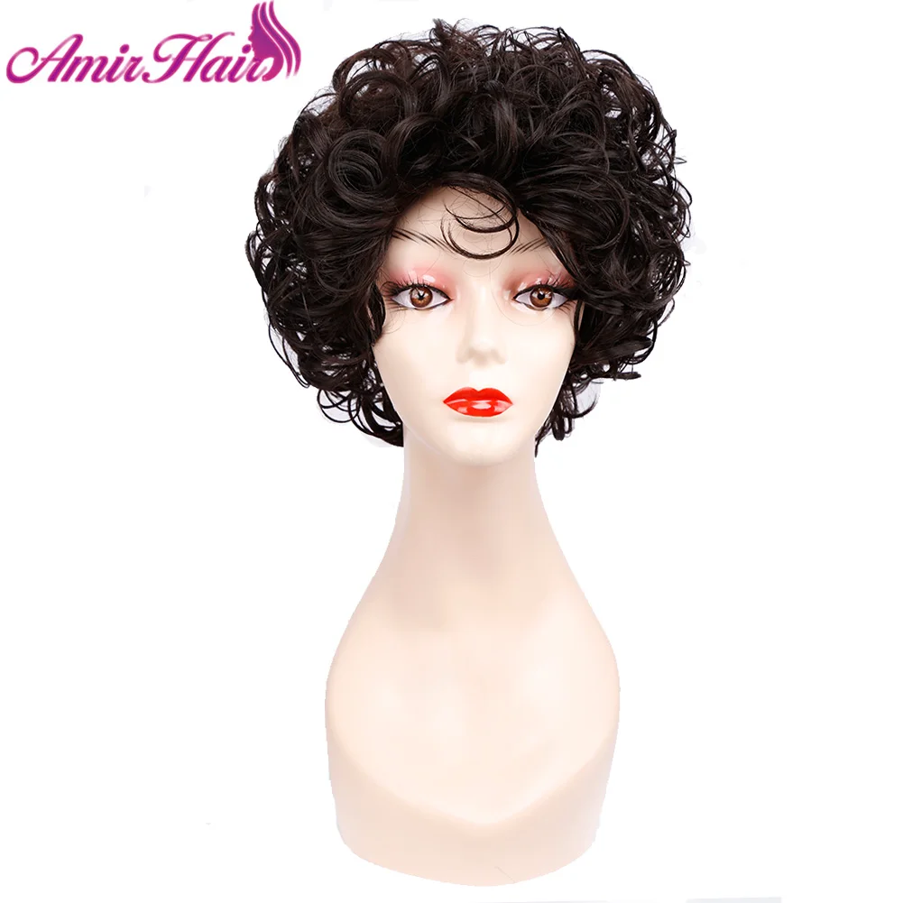 Amir Короткие вьющиеся парики синтетические волосы Полный парик черный короткий парик для женщин коричневый смешанные со светлыми черными парик для студенческой вечеринки