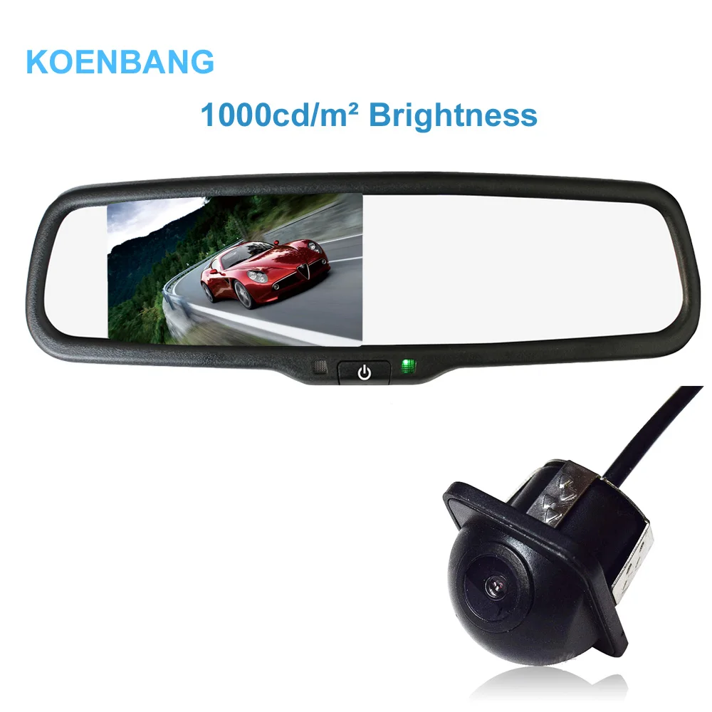 

KOENBANG 4.3" TFT LCD Car Parking Rearview Mirror Monitor 1000cd/m2 2-way Video Input For Rear View Camera Reverse Auto Camera