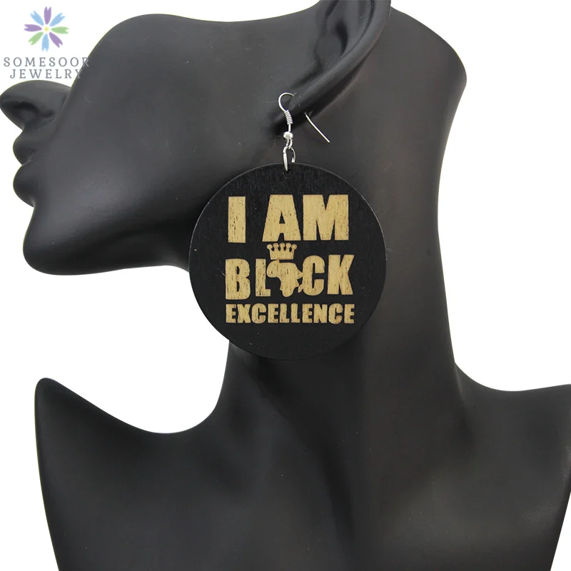 SOMESOOR деревянные африканские серьги с гравировкой 2019 I am Black Excellence afroцентрическая