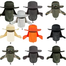 Открытый Пешие прогулки Защита от солнца с широкими полями ведро шляпа Крышка лицо шеи Рыбак кепки HATYG0004