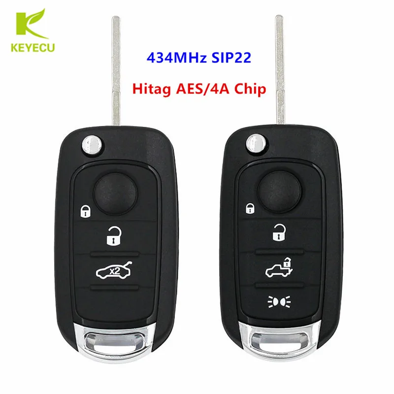 

KEYECU Replacement Flip Remote Key fob 3/4 Buttons for optional 434MHz HITAG AES 4A Chip for Fiat 500X Egea Tipo 2016 2017 2018