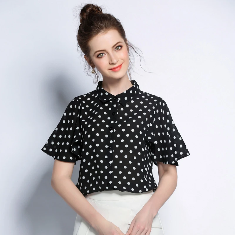 Plus Tamaño Las Mujeres de Moda Últimas Mejores Diseños Mujer Blusas de Corea Estilos Polka Dot hoja de loto mangas Blusa SY1125| women blouses|woman blouse designwomen blouse - AliExpress