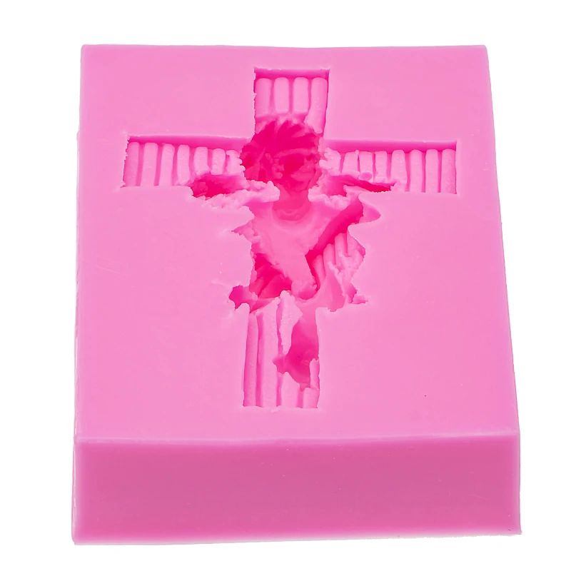 

Angel on the cross Eco-friendly fondant polymer clay silicone mold DIY cake decoration tools fondant soap mould F0540