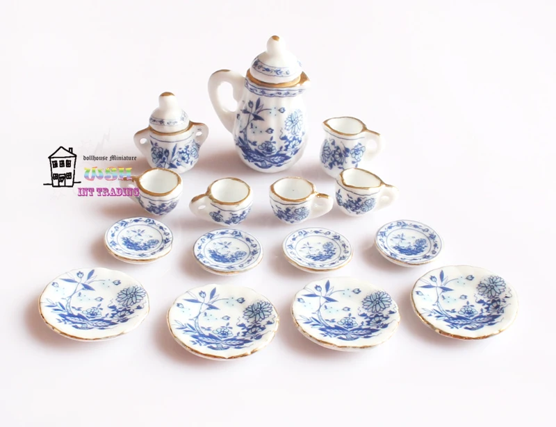 15 pièces céramique thé café Set Pour 1/12 Maison de Poupée Cuisine Vaisselle Accessoires 
