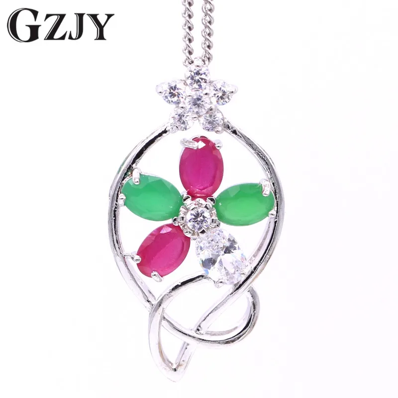 

GZJY Fashion Red Greed Flowers Pendant AAA Cubic Zircon White Gold Color Pendant For Women Wedding Party Jewelry Gift