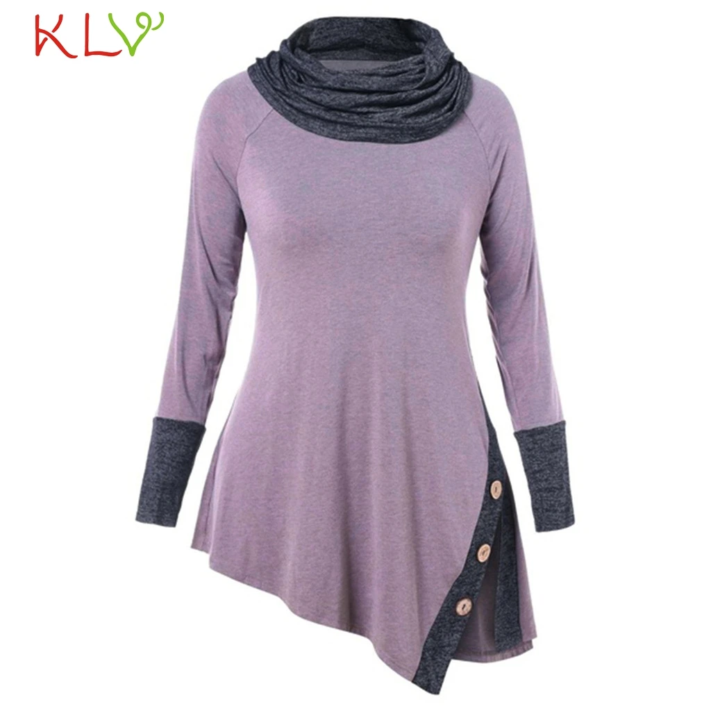 

Women Top Turtleneck Cowl Neck Splicing Casual Loose Tees Ladies Long Sleeve Autumn Modis 2018 Female T-shirt Plus Size 18Nov20