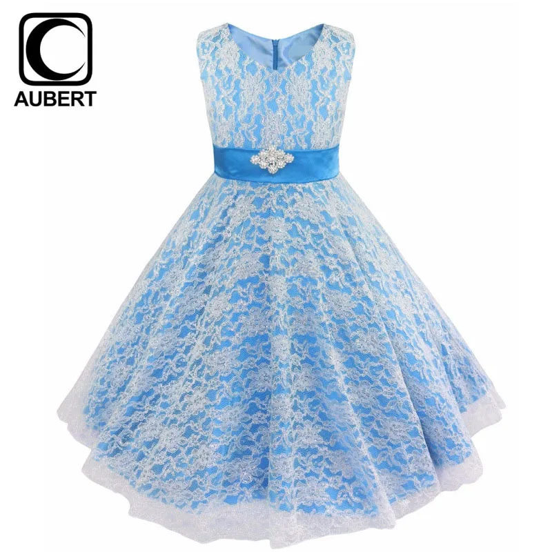 

New Children Clothing Girls Dress Lace Bowtie Flower Girl Wedding Dress Kids Party Sleeveless Elegant Princess Dress