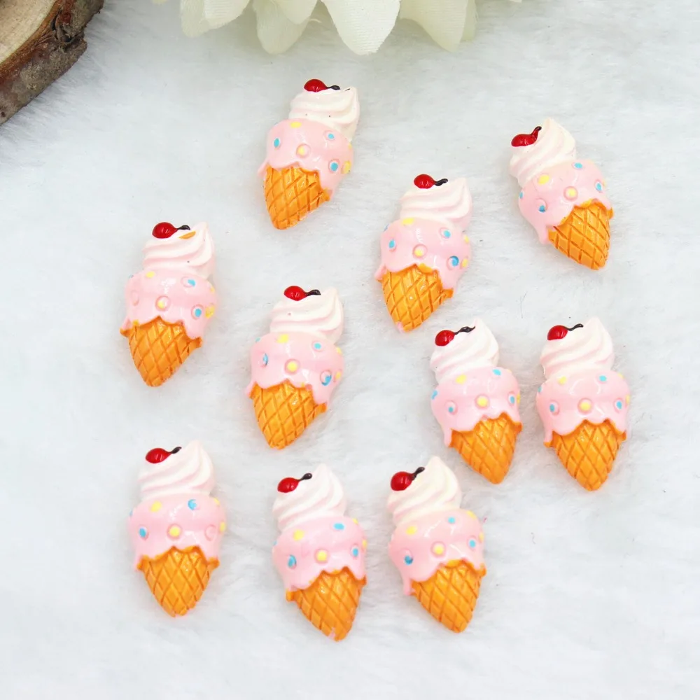 

50pcs/lot kawaii about 16mm flat back resin food ice-cream resin cabochons accessories