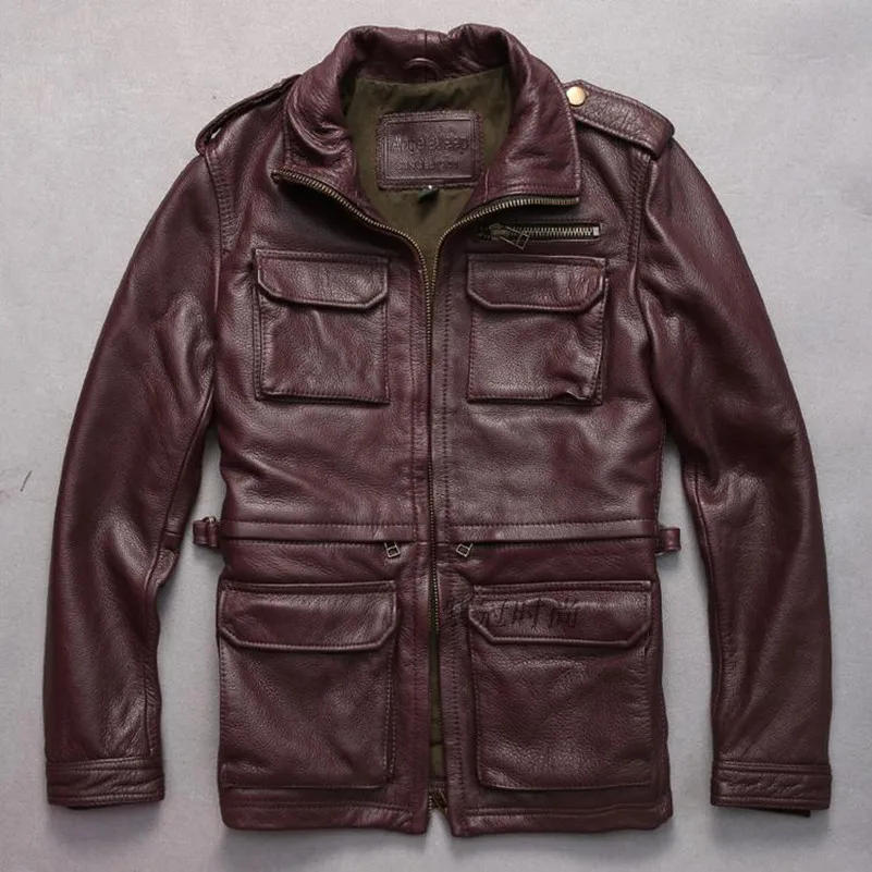 2016 angela jeep red brown real cowskin M65 jacket men's genuine ...