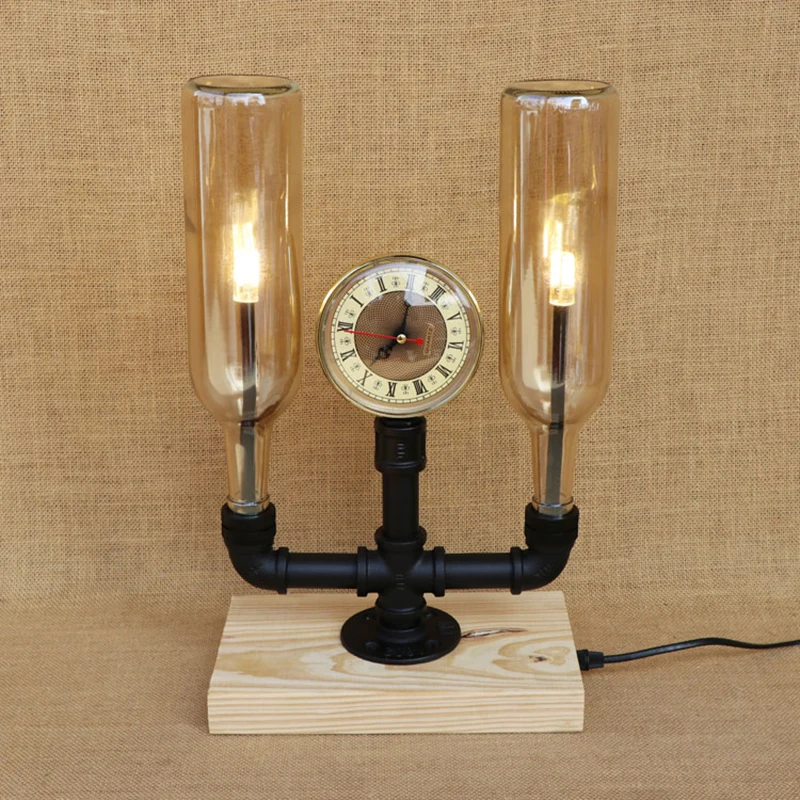 Modern 2 Bottles lampshades 220V desk light vintage clock table lamp