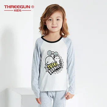 

THREEGUN X Tuzki Boys Kids Pajama Set Toddler Boys Pajamas Cotton Sleepwear Baby Teenager Cartoon Long Underwear Clothing Suits