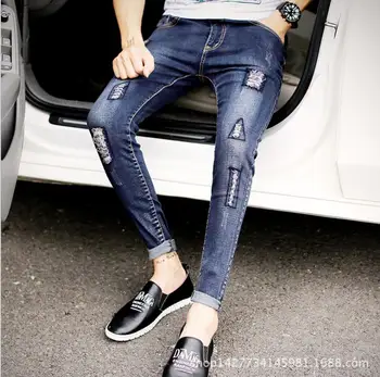 

Top quality 2020 Spring Autumn Casual Fashion beggars Ripped hole Denim jeans mens pants cowboy teenagers trousers men 28-34